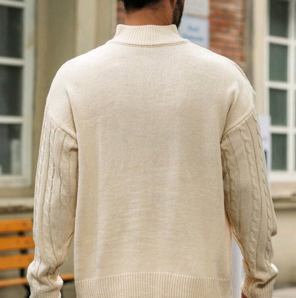 Men's Solid Color Front Zip Up Long Sleeve Casual Sweater - Picture 4 of 6